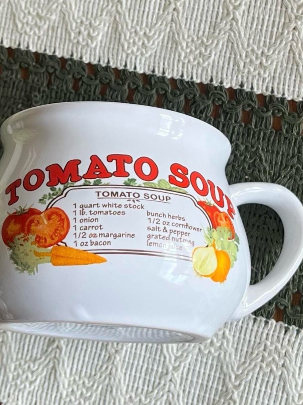 Tomato Soup Ceramic Soup Mug - White with Red & Orange Graphics
